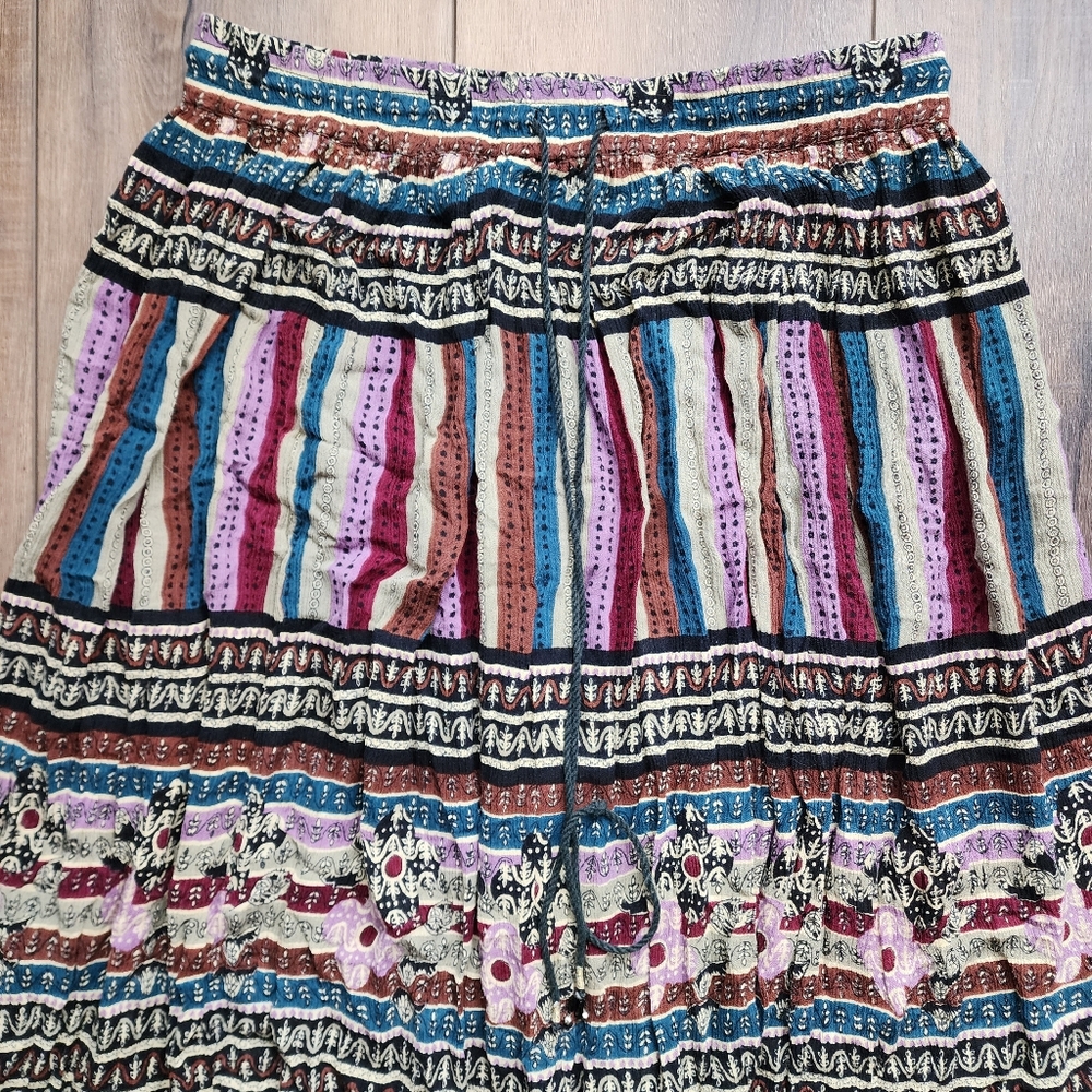 Boho Patterned Drawstring Skirt Size Large, Adjus… - image 3